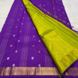 Kanjivaram Silk Saree in Royal Purple with Leaf Green