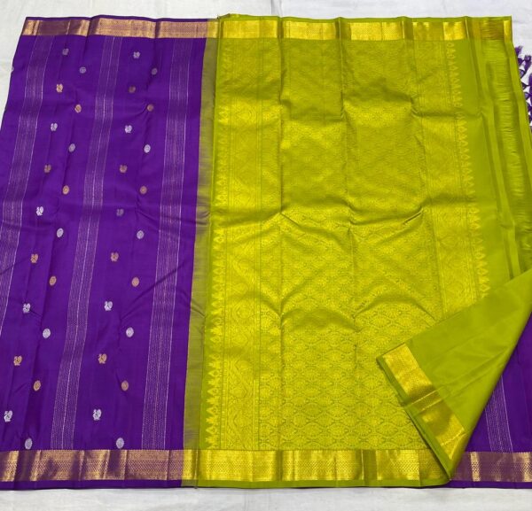 Kanjivaram Silk Saree in Royal Purple with Leaf Green