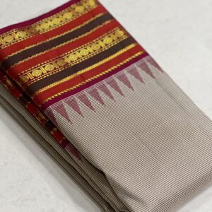 Kanjivaram Silk Saree in Black and Cream with Maroon Red