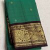 Kanjivaram Silk Saree in Peacock Green and Coffee Brown