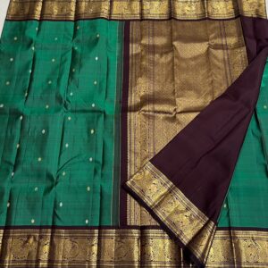 Kanjivaram Silk Saree in Peacock Green and Coffee Brown