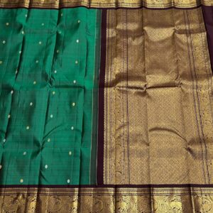 Kanjivaram Silk Saree in Peacock Green and Coffee Brown