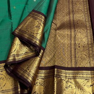 Kanjivaram Silk Saree in Peacock Green and Coffee Brown