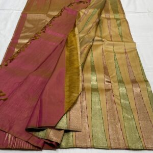 Olive Green Kanjivaram Silk Saree with Maroon Red