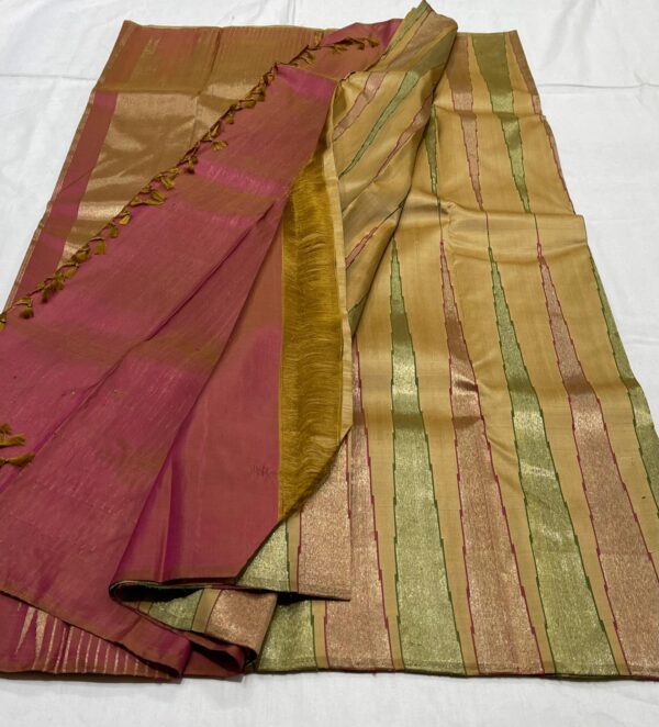 Olive Green Kanjivaram Silk Saree with Maroon Red