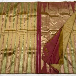 Olive Green Kanjivaram Silk Saree with Maroon Red