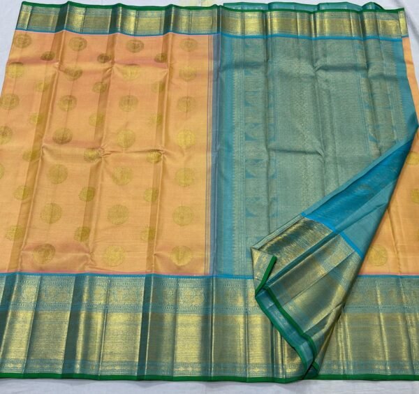 Kanjivaram Silk Saree in Light Coral Pink and Light Blue