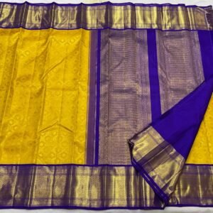 Kanjivaram Silk Saree in Yellow and Blue