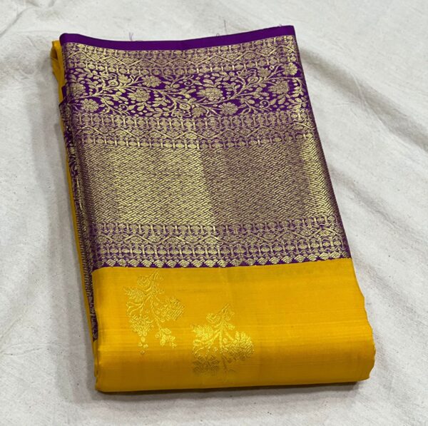 Kanjivaram Silk Saree n Yellow and Royal Purple