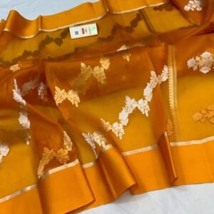 Beautiful Pure Banarasi kora organza silk saree In Dark Orange
