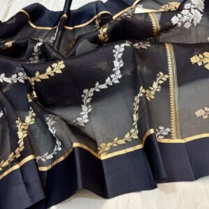 Beautiful Pure Banarasi kora organza silk saree In Black