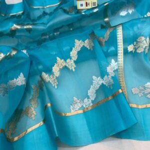 Beautiful Pure Banarasi kora organza silk saree In Sea Blue