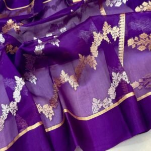 Beautiful Pure Banarasi kora organza silk saree In Royal Purple