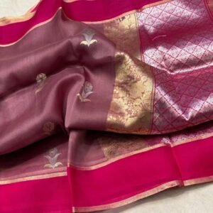Pure Banarasi kora organza silk saree In Light Beetroot With Pink