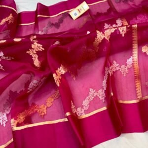 Beautiful Pure Banarasi kora organza silk saree In Wine