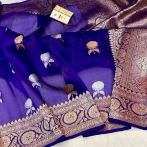 Beautiful Pure Banarasi organza silk saree In Royal Blue