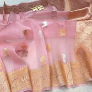 Beautiful Pure Banarasi organza silk saree In Pastel Pink