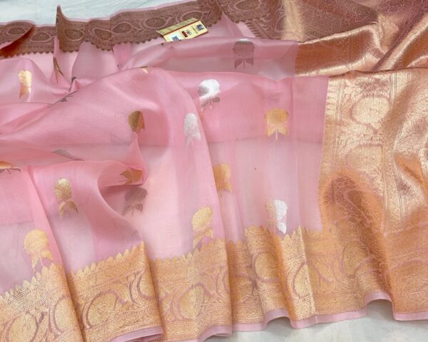 Beautiful Pure Banarasi organza silk saree In Pastel Pink