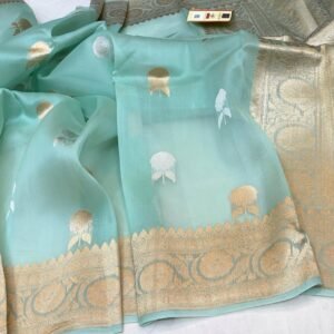 Beautiful Pure Banarasi organza silk saree In Sea Blue