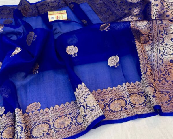 Beautiful Pure Banarasi organza silk saree In Blue