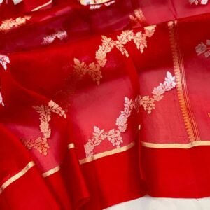 Beautiful Pure Banarasi kora organza silk saree In Red