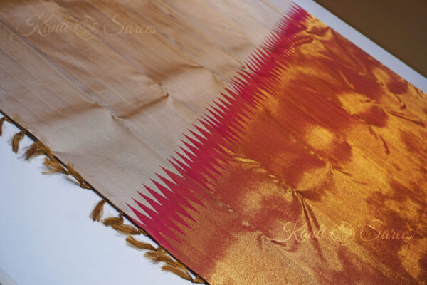 Raising Border Kanjivaram Silk Saree Light Beige & Pastel Pink