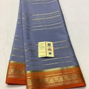 Pure Crepe Mysore Silk Sarees In Gray With Orange