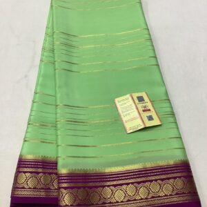 Pure Crepe Mysore Silk Sarees In Sea Green With Purple