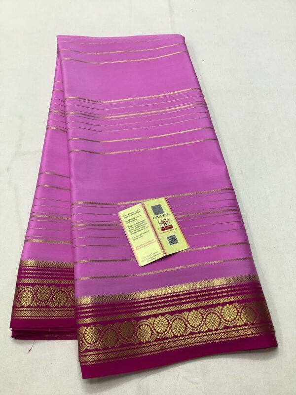 Pure Crepe Mysore Silk Sarees In Lavender With Dark Pink