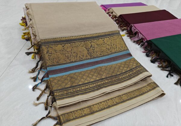 Kanjivaram Cotton Saree In Cream With Dark Gray