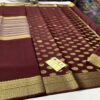 Pure Crepe Plain Mysore Silk Sarees In Coffee Brown With Pastel Color