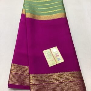 Pure Crepe Mysore Silk Sarees In Rani Pink With Parrot Green