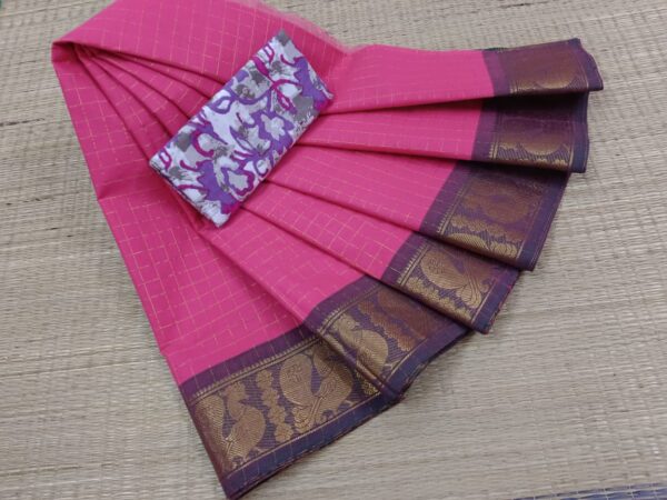 Kanchi Cotton Sarees In Pink With Purple
