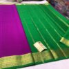 Pure Crepe Plain Mysore Silk Sarees In Rani Pink With Green