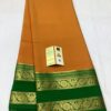 Pure Crepe Plain Mysore Silk Sarees In Orange With Green