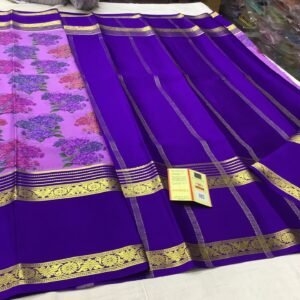 Pure Crepe Mysore Silk Sarees In Dark Lavender With Royal