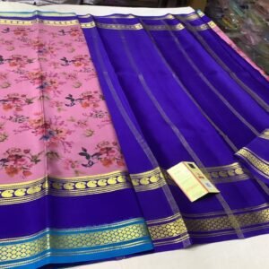 Pure Crepe Mysore Silk Sarees In Lavender With Royal Blue