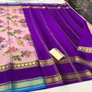 Pure Crepe Mysore Silk Sarees In Light Pink With Purple