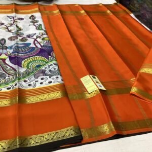 Pure Crepe Mysore Silk Sarees In Half White With Orange