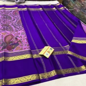 Pure Crepe Mysore Silk Sarees In Lavender With Purple