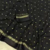 Visocse Georgette Silk Saree Sequin Work sattin Border In Black