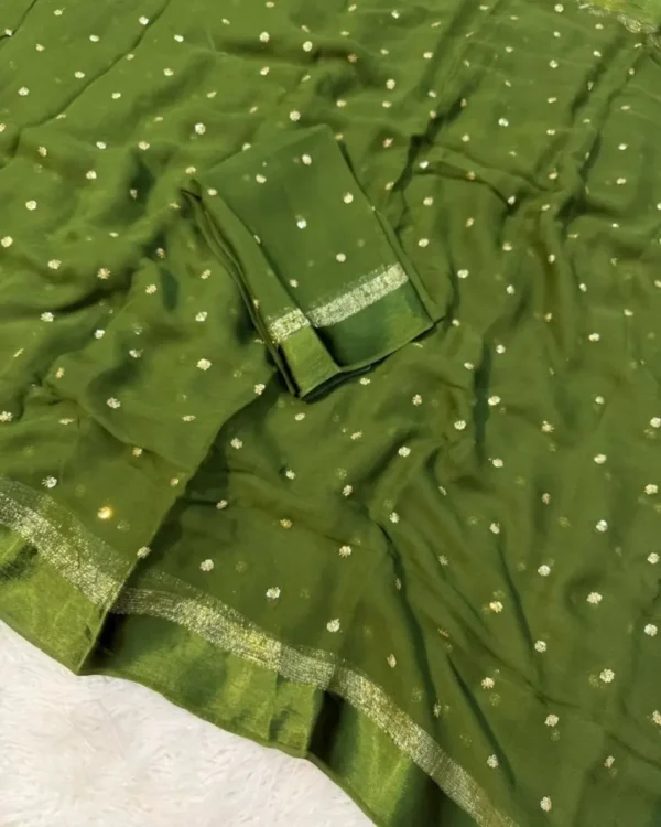 Visocse Georgette Silk Saree Sequin Work sattin Border In green
