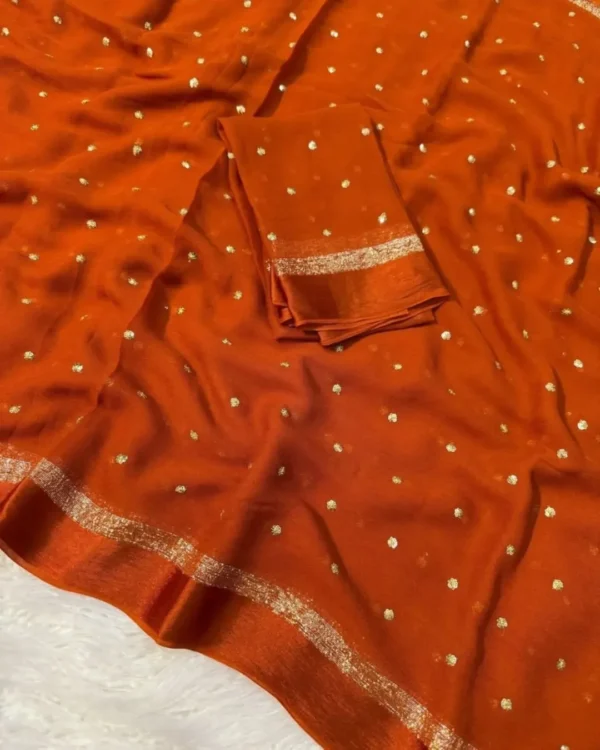 Visocse Georgette Silk Saree Sequin Work sattin Border In Orange