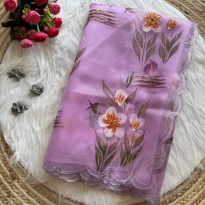 Best Organza Hand Painted Saree In Lavender
