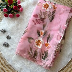 Best Organza Hand Painted Saree In Pink
