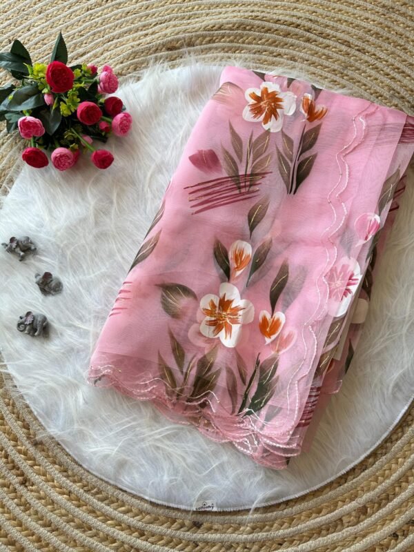 Best Organza Hand Painted Saree In Pink