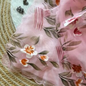 Best Organza Hand Painted Saree In Pink