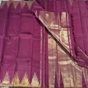 Maroon Kanchipuram silk saree In Temple Border