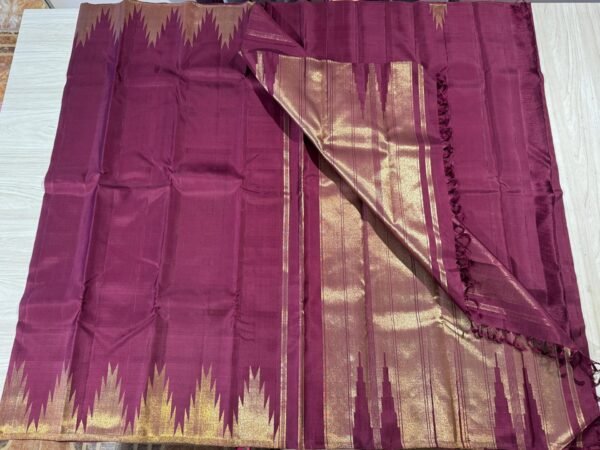Maroon Kanchipuram silk saree In Temple Border