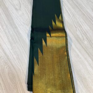 Bottle Green Kanchipuram Silk Saree In Big Temple Border